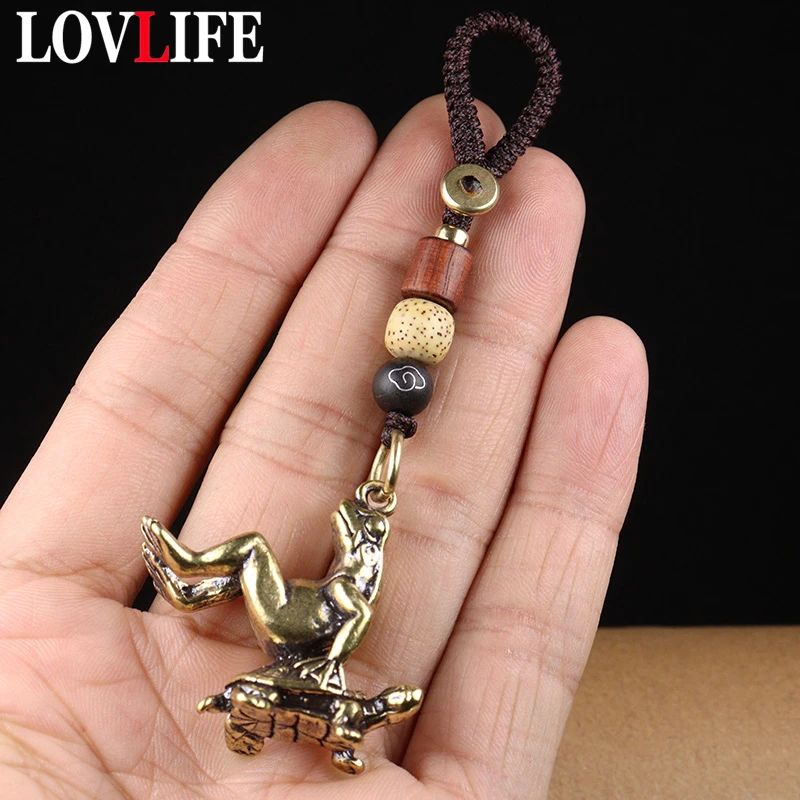 Vintage Fashion Ornaments - Copper Turtle Carrying Frog Keychain Pendants
