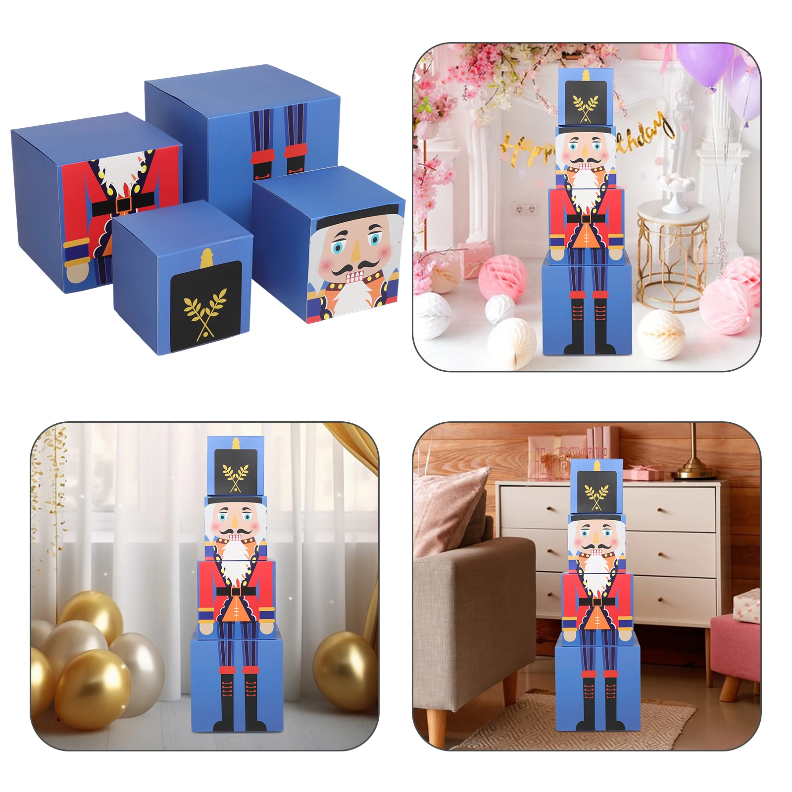 

1 Set Stackable Nesting Boxes Nutcracker Holiday Decorative Storage Xmas Present Case For Christmas Decoration Balloons Wrapping