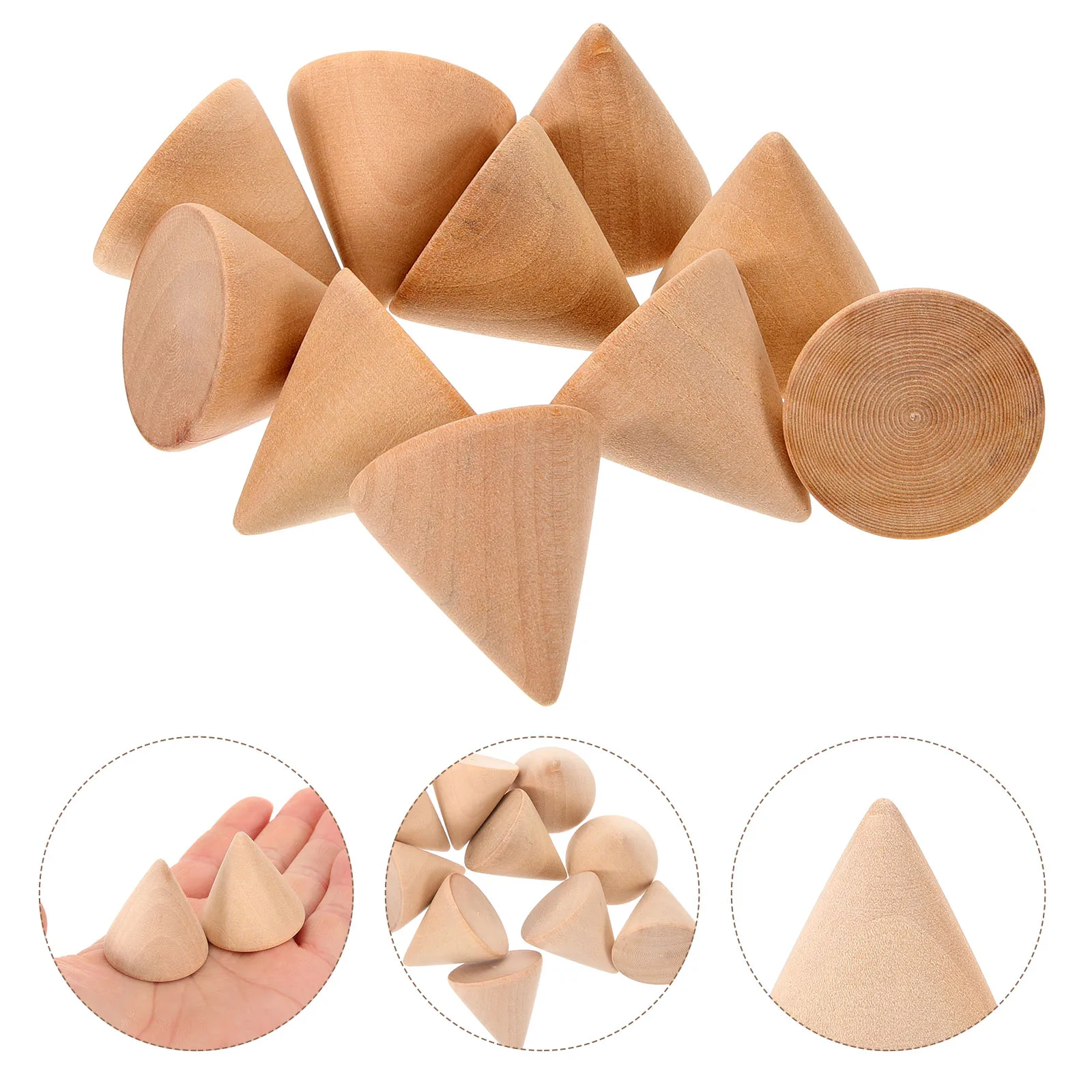 

10pcs 3.1Cm Diy Wood Cone Craft Accessories Unpainted For Painting Decorating Display Stand Organizer Ring Showcase