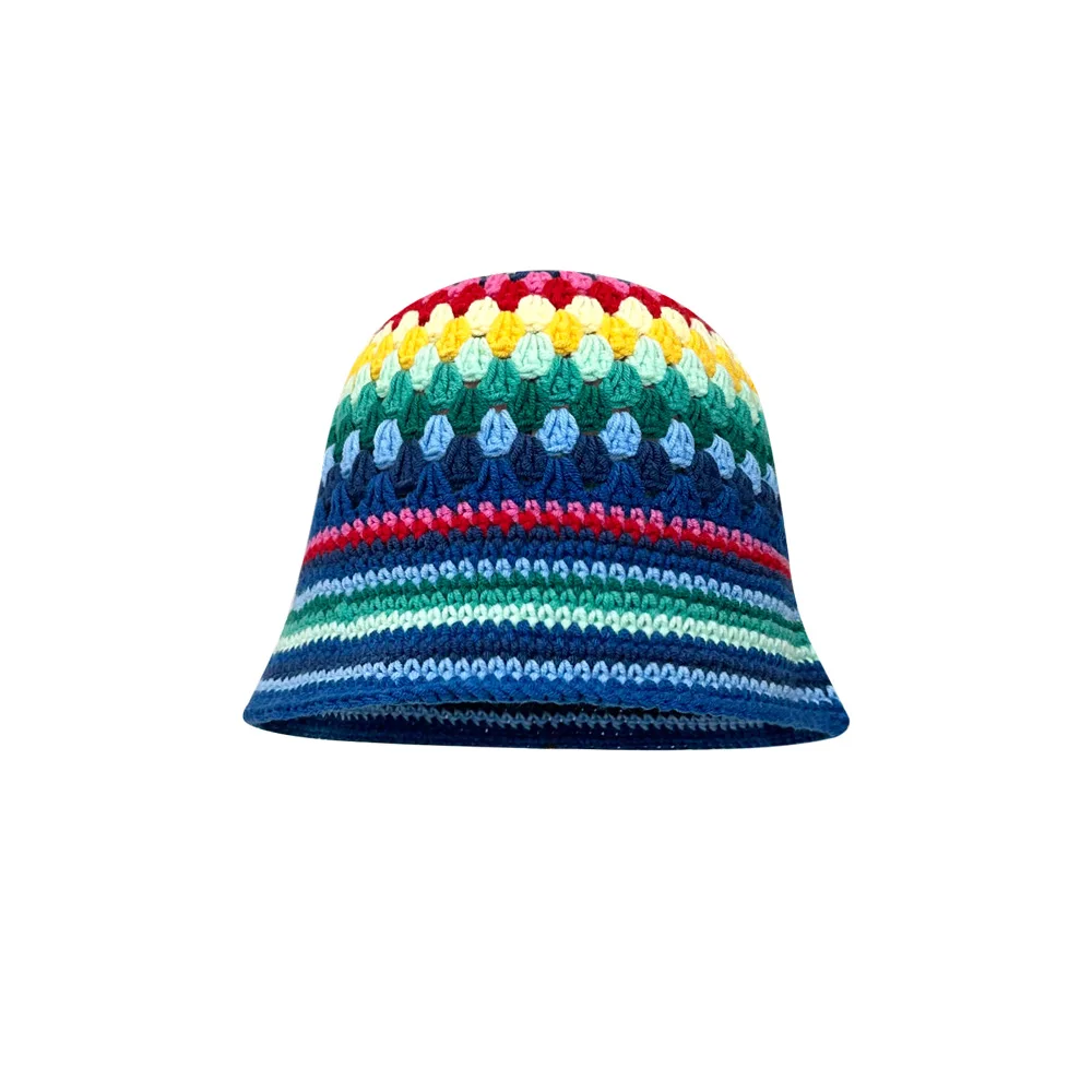 

Dopamine Colorful Stripe Knit Bucket Hat for Women Autumn Winter Brightening Korean Version Ins Fashion Trendy Wool Bonnet