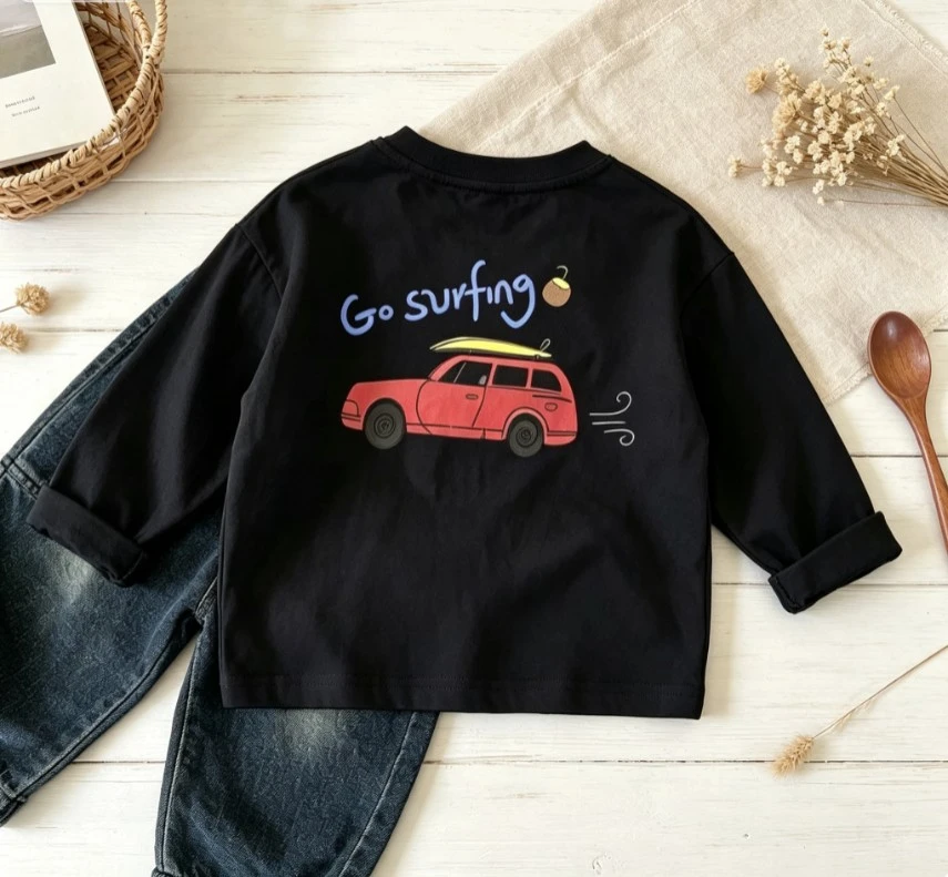 Small Kids Basic Surf Travel Long Sleeve T Shirt Baby Infant Crew Neck  Top Back Print Autumn Full Sleeve Tee Child Costume Wear