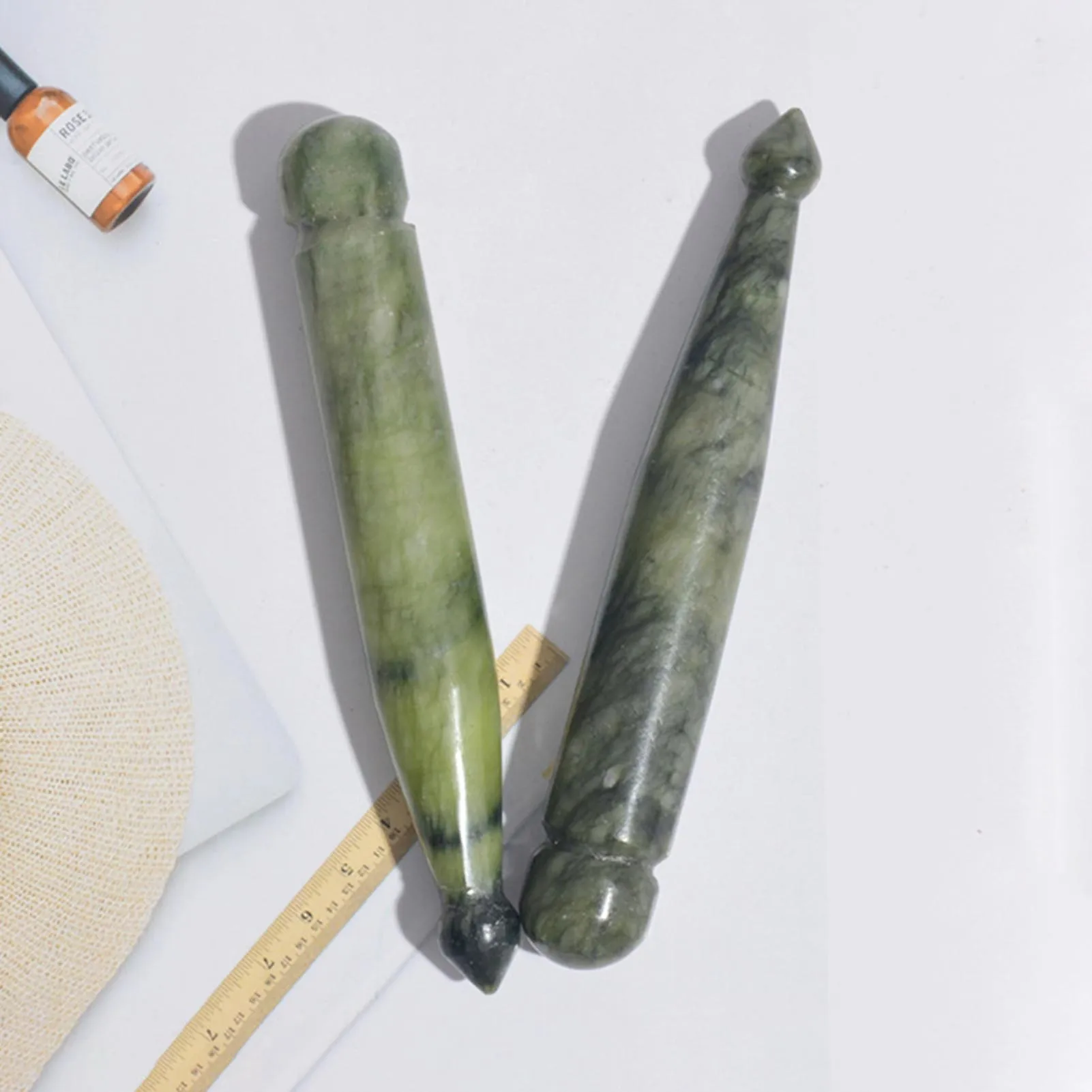 Natural Jade Stone Face Eye Massage Stick Jade Gua Sha Beauty Acupuncture Wand Natural Healing Stone Meridian Scraping Acupoint
