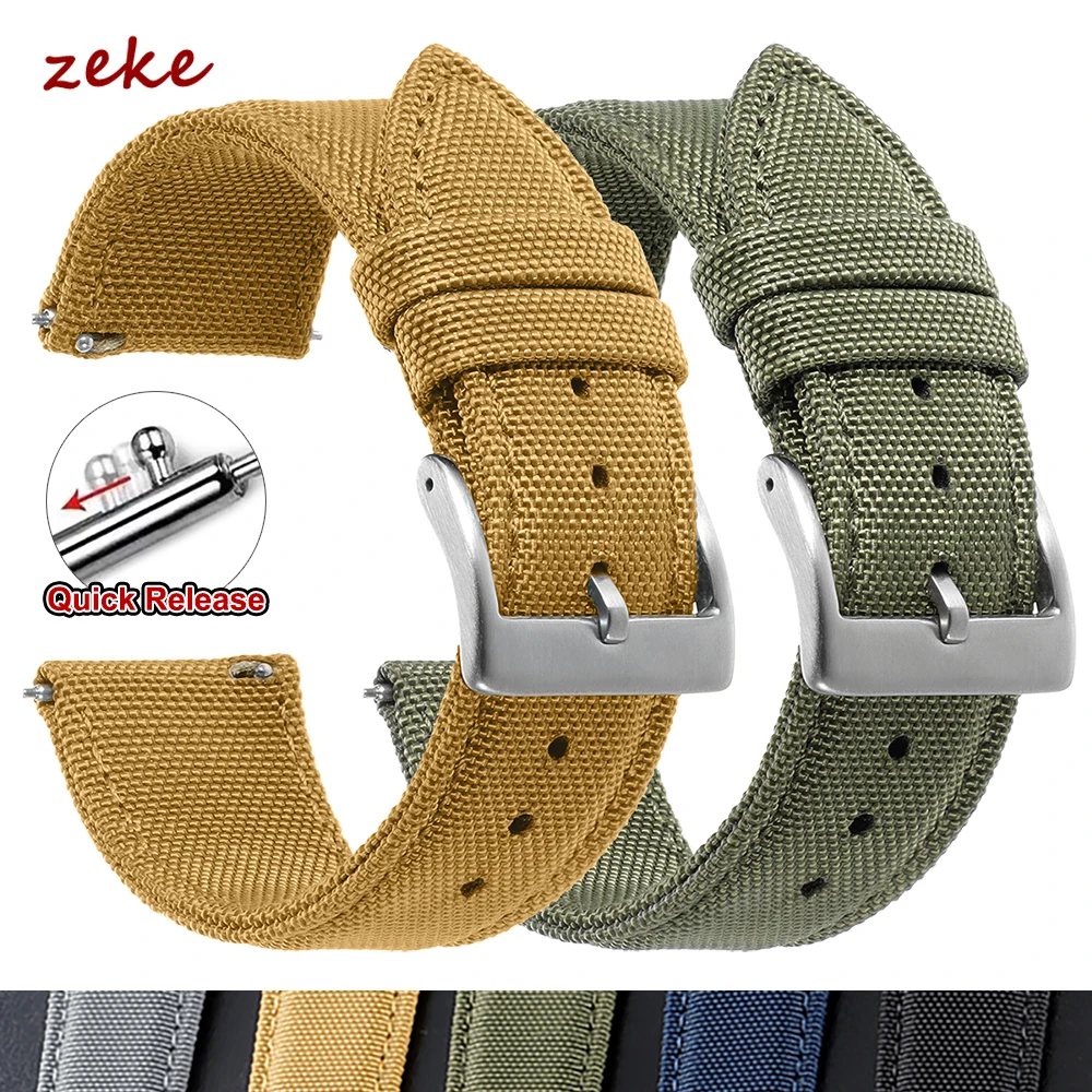 Waterproof Sailcloth Watch Strap Green Two-Sided Nylon Watchband Quick Release 20mm 22mm Band for Omega Military Sport Wristband