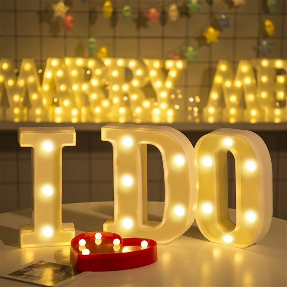 Letras decorativas do alfabeto Luzes LED, lâmpada luminosa, luz noturna da bateria, festa, casamento, decoração do quarto