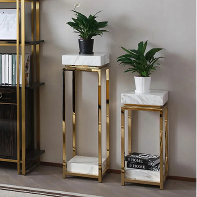 

Interior simple ornament decorative frame Modern light luxury stainless steel marble flower stand Living room TV cabinet next