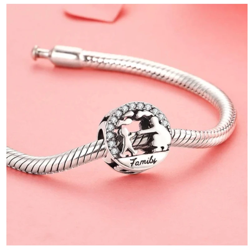 New925 siltring Forever Family Tree Happy Mom and Dad Sister Charm Bead fit Original Pandora bracciale gingillo gioielli da donna fai da te