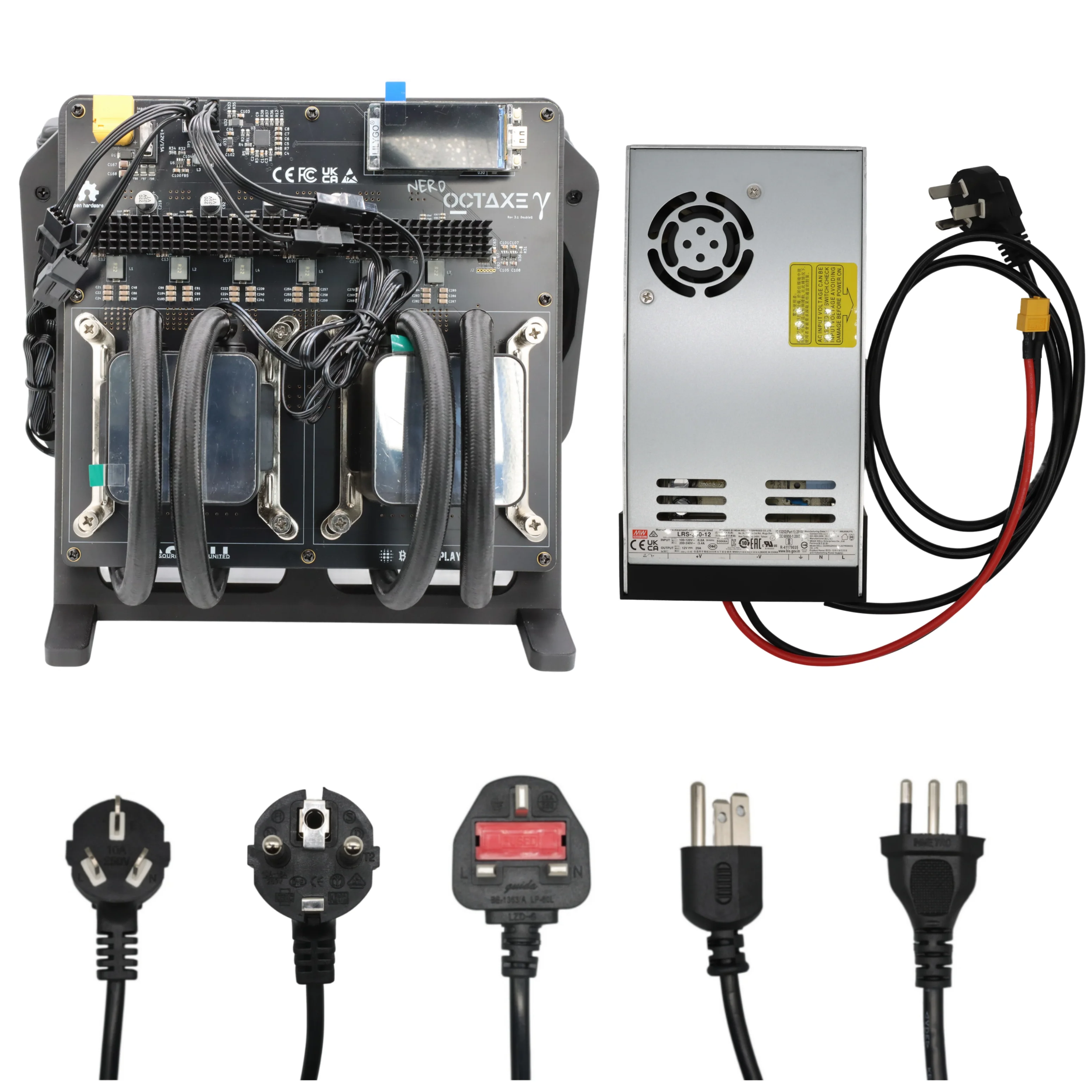 NerdOctaxe Rev3.1 Hydro 13,8 Th/s 230W Bitcoin Solo Miners Bitcoin-Miner für den Heimgebrauch mit hoher Effizienz und Mean-Well-Netzteil
