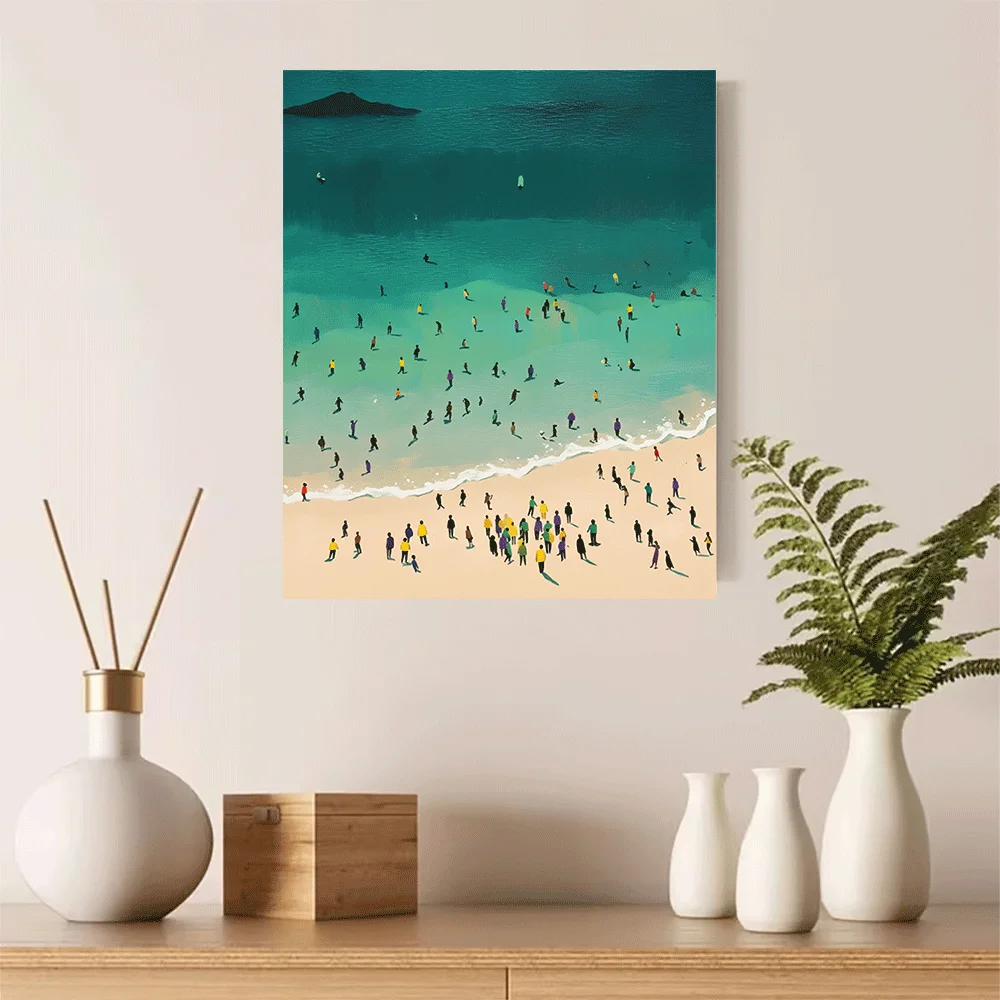1PC-Canvas poster Unframed  Beach Scene Aerial View Ocean People Summer Vibes Art Print  summer