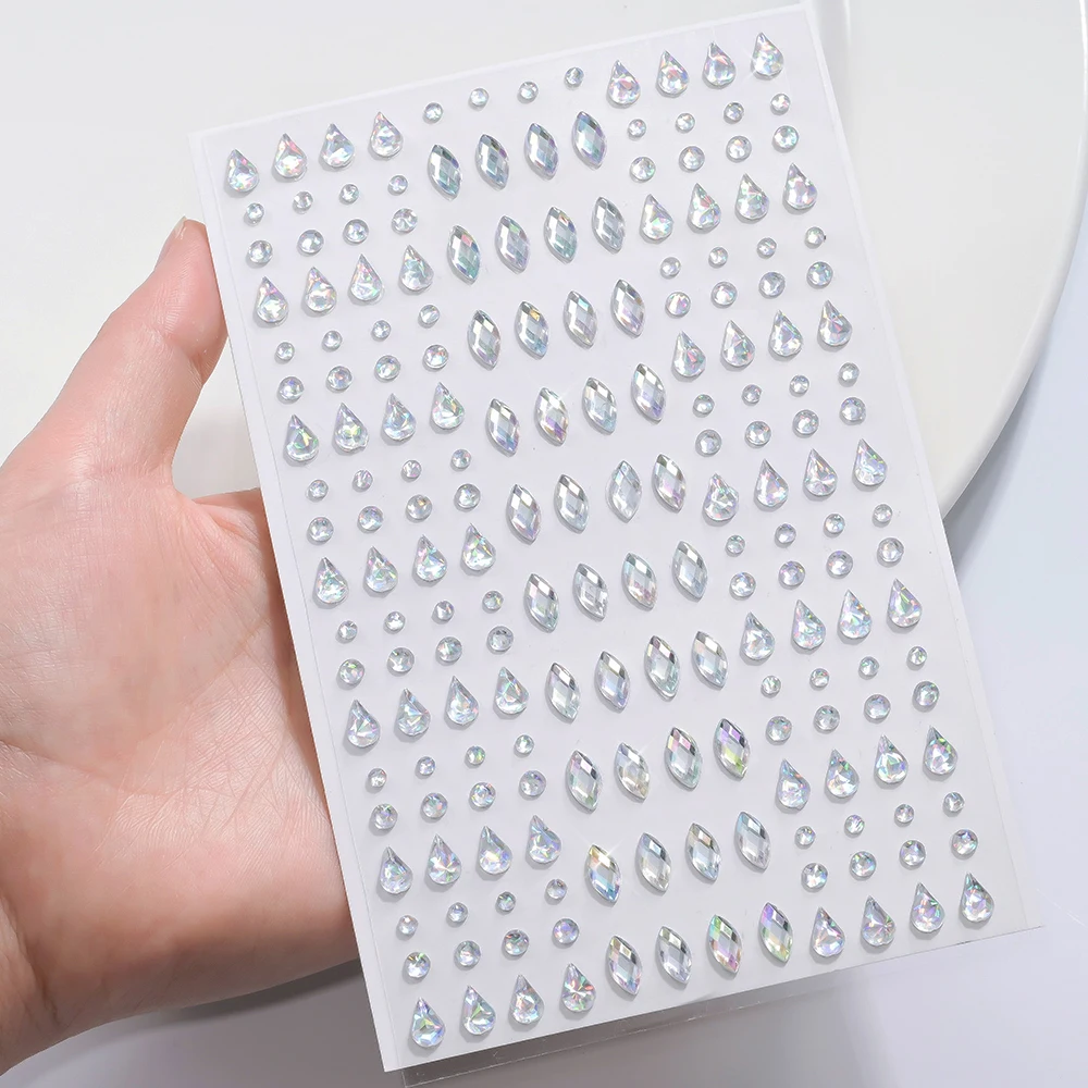 Autocollant de fard à paupières en diamant acrylique 3D, pâte de pierres précieuses pour le visage et le corps, maquillage de scène, fête de mariage, strass, goutte d'eau, tatouage faccal, bijoux