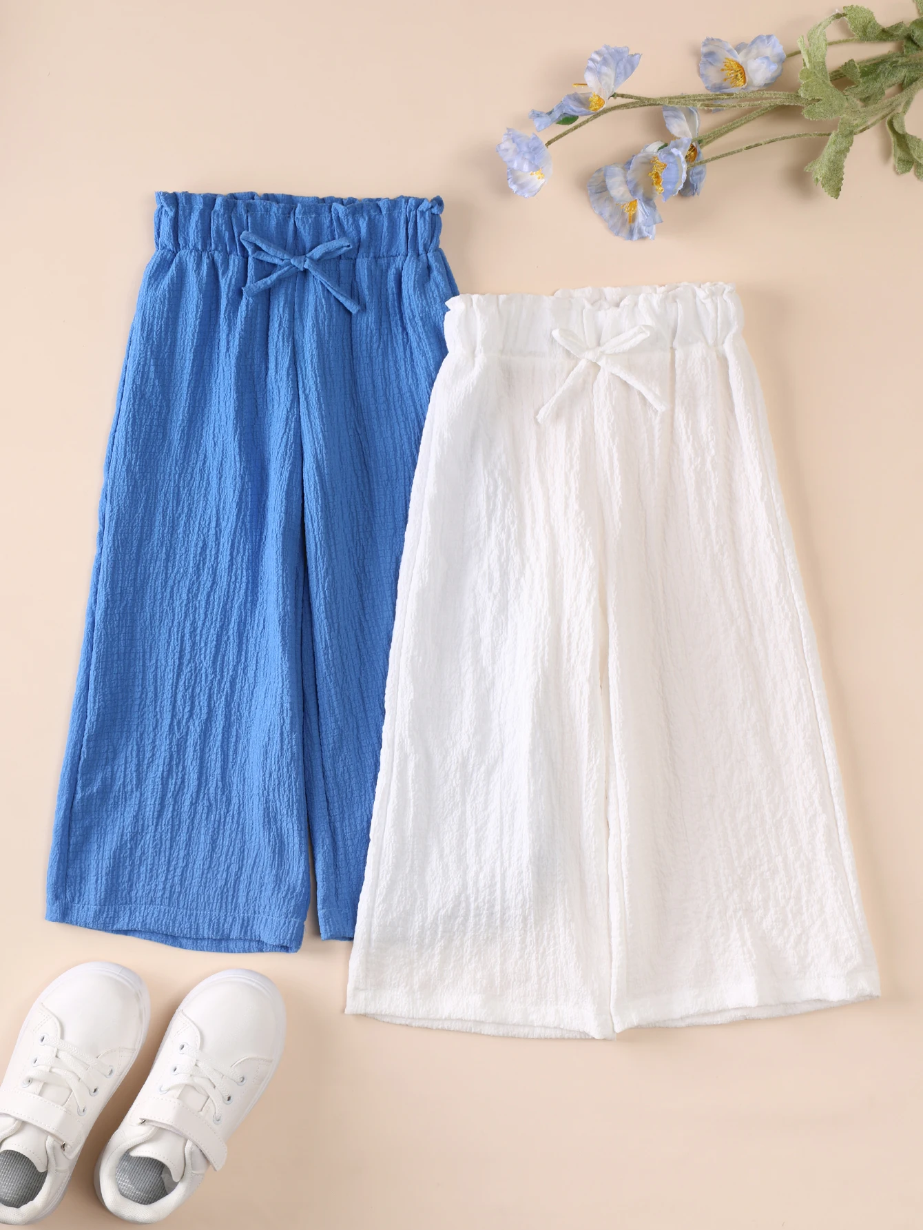 2-teilige einfarbige Mädchenhosen mit Schleifendekoration, weiche, leichte und bequeme Leggings, geeignet für Frühling, Sommer und Herbst – Detail 4