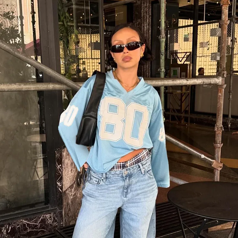 

Digital printed jersey loose short-sleeved long-sleeved T-shirt women's sports and leisure pullover V-neck men's women's top