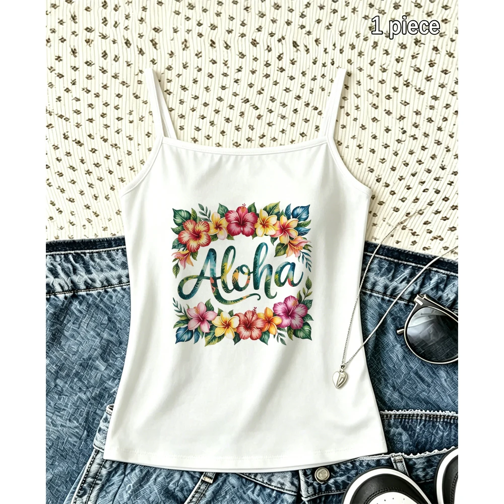 Aloha Cami Women Tropical Floral Graphic Tank Top Sleeveless Vest Summer Trendy Fashion Cute Daily Wear Hawaiian Aesthetic Top