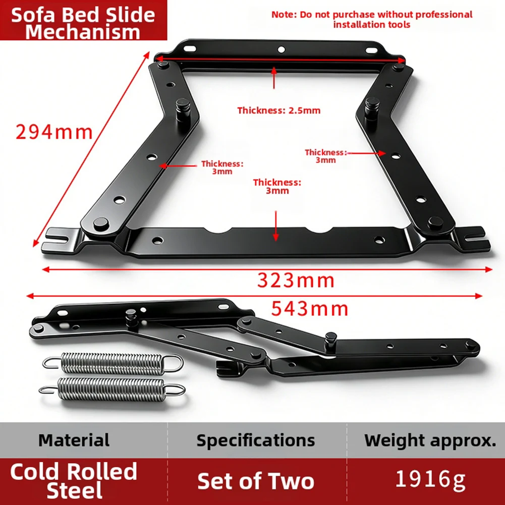 Black Steel Folding Sofa Bed Hinges 2 pcs for Convertible Furniture Builds with Space Saving and Organized Storage