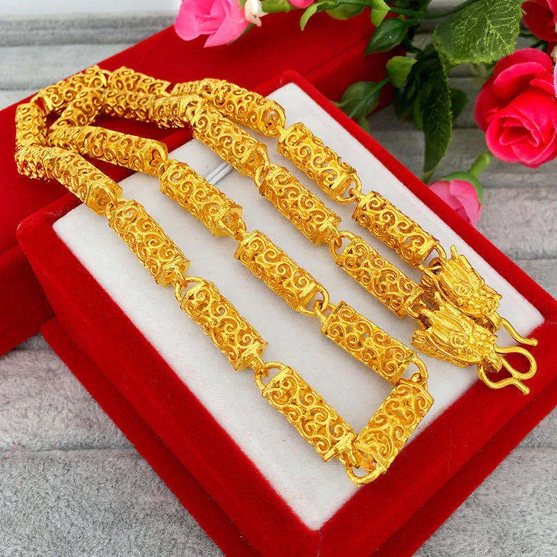 

Luxury 24K 9999 Pure Gold real gold 8mm Xiangyun chain men's necklace