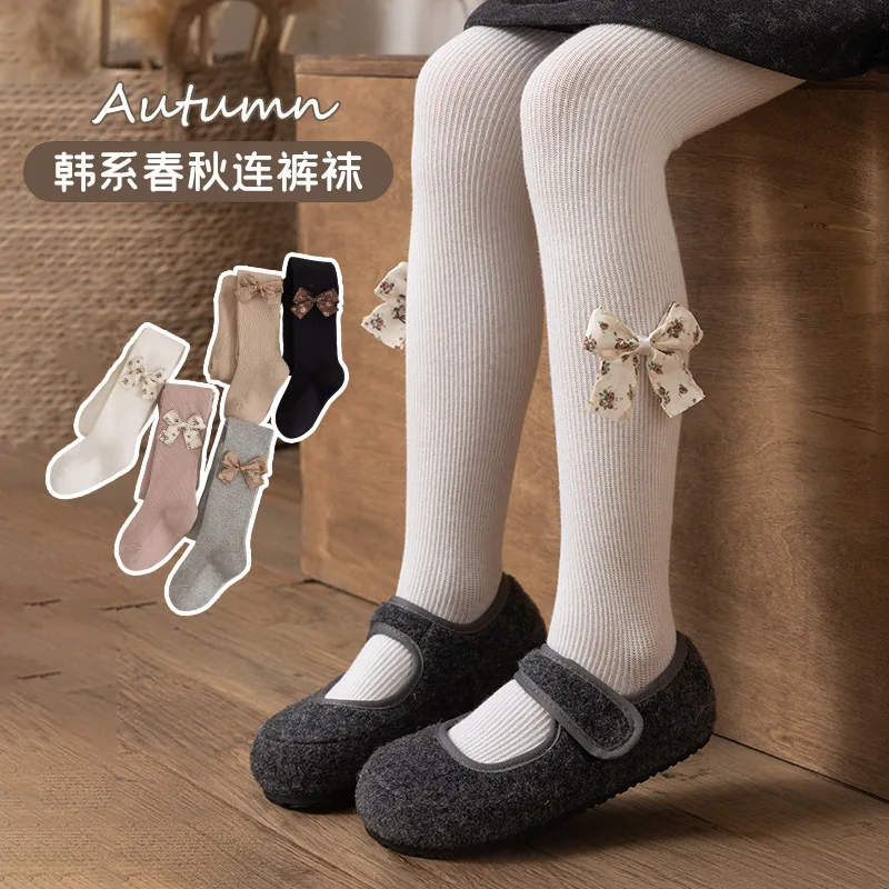 Little Girls Classic Seasonal Tights Delicate Thin Stripes Sweet Floral Bow Accent Solid Tone Elastic Breathable Soft Pantyhose