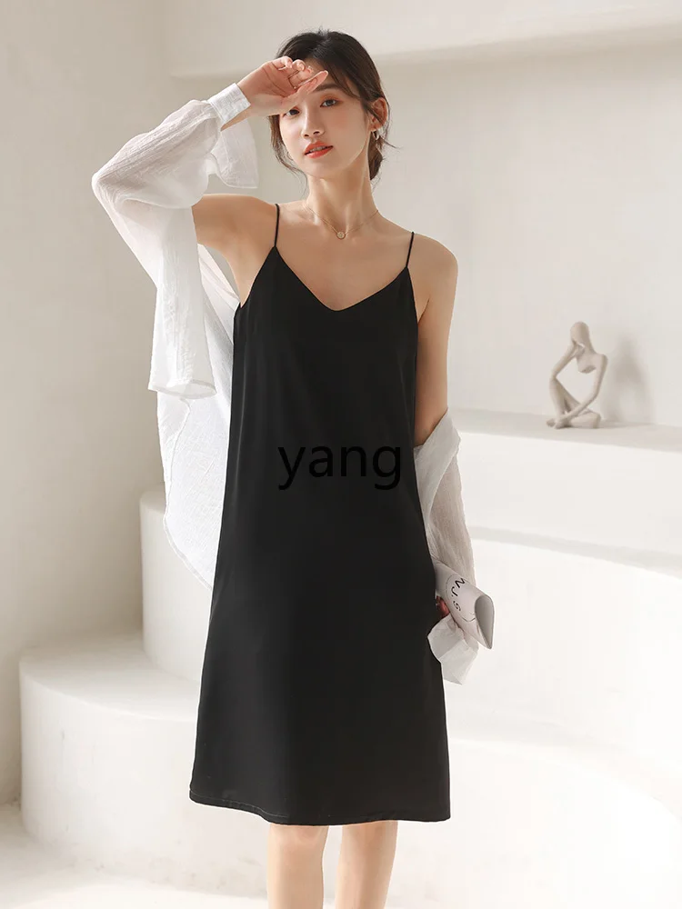 Yjq white lined skirt, suspender, bottom with chest pad, women's ice silk inner with long vest, dress, nightdress.