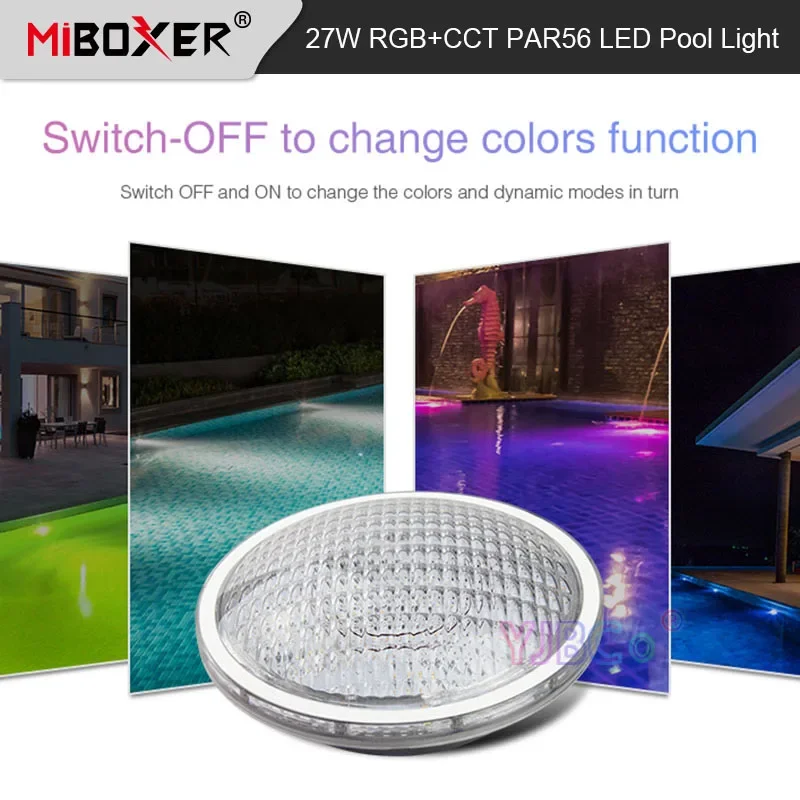 

PW01 Miboxer RGB+CCT 27W Underwater LED Lamp PAR56 LED Pool Light Waterproof IP68 433MHz RF Control AC12V / DC12~24V Dimmable