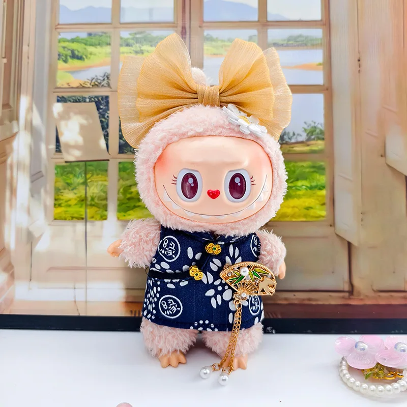 Nieuwe stijl Qipao-jurk voor 17 cm Labubu-poppen, traditionele Cheongsam-outfit met borduurwerk voor vinylkunstspeelgoedcollectie