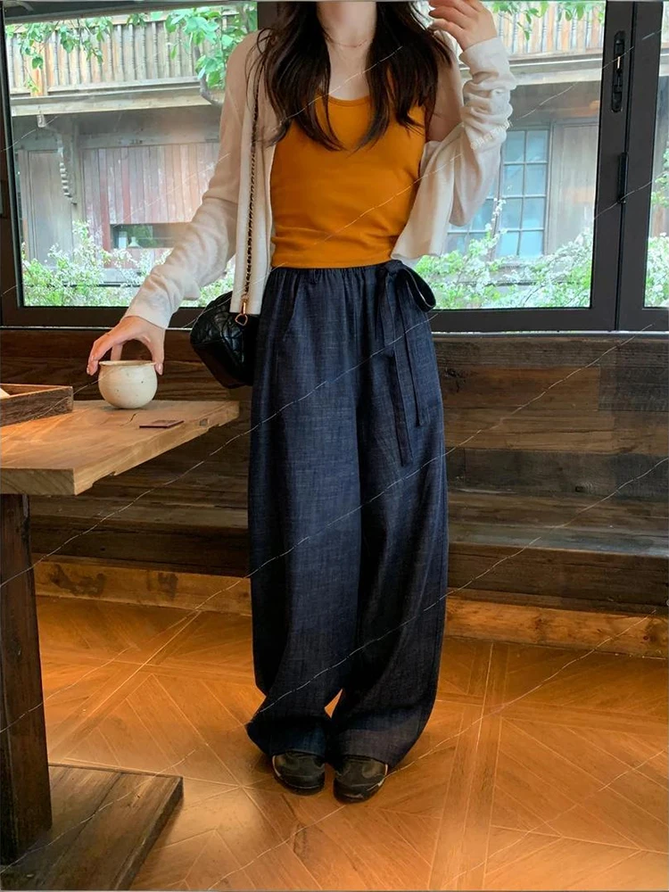

Denim Jeans Women's Anti-Fading Stone Grinding Washed Old Wide Leg Draping Belt Slimming Casual Pants Spring Summer Cotton El...