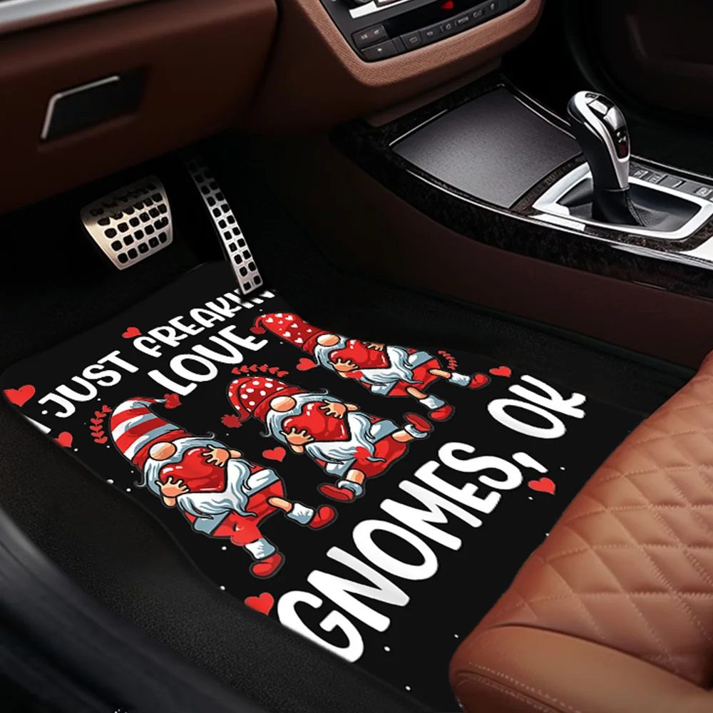 Funny Gnome Love-Themed Polyester Car Floor Mats - Non-Slip Washable Auto Foot Mats For Driver And Passenger Seats, Available In