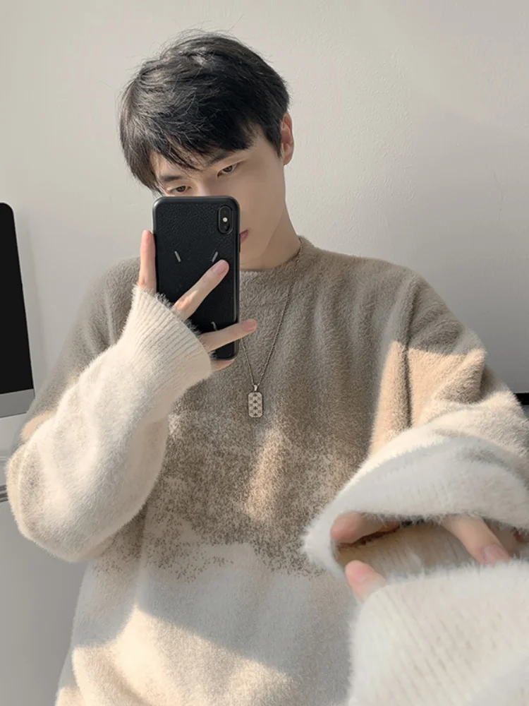 

aduated Thiened Mink Knitwear Loose Casual Inner Wear for Men Winter New Sle Teenagers Comfortable Soft American Casual...