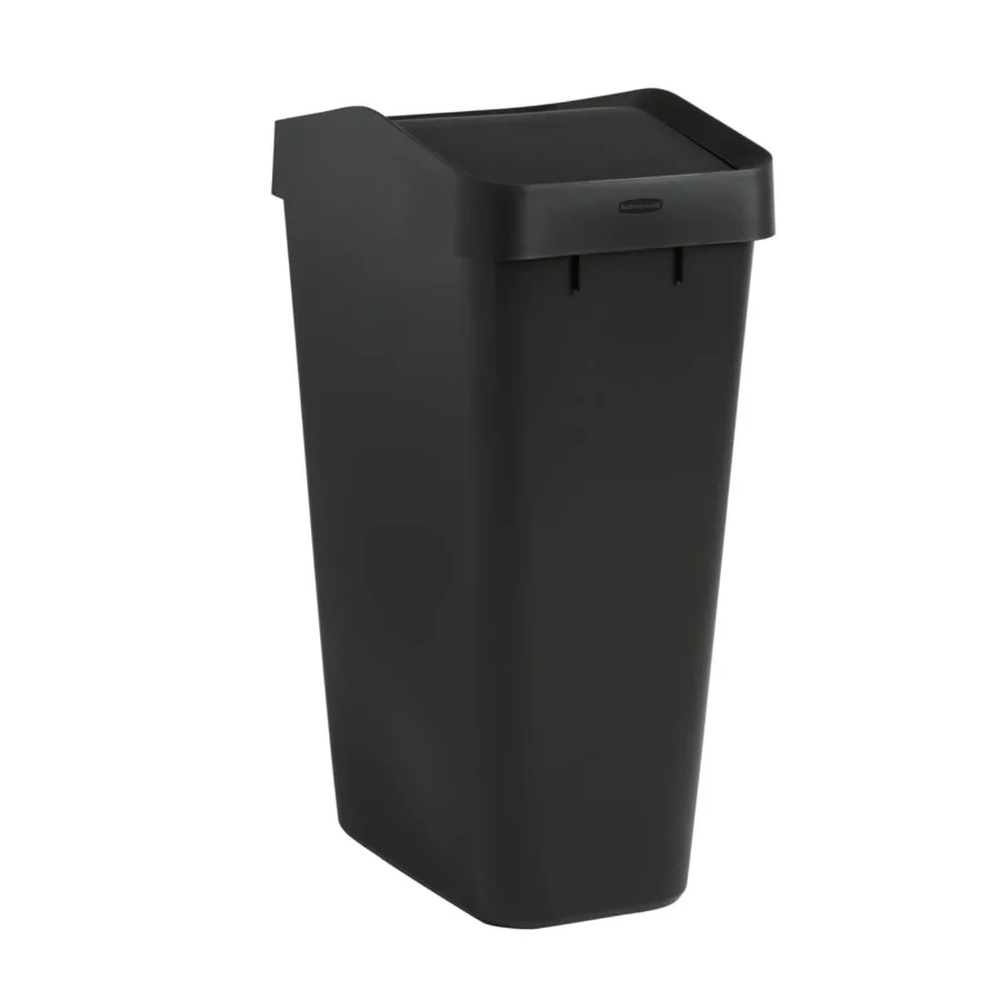 

Kitchen Indoor Trash Can, 12.2 Gallon Plastic Swing Lid Garbage Can for Living Room Bedroom Office, Black, Odor-Resistant Smoot