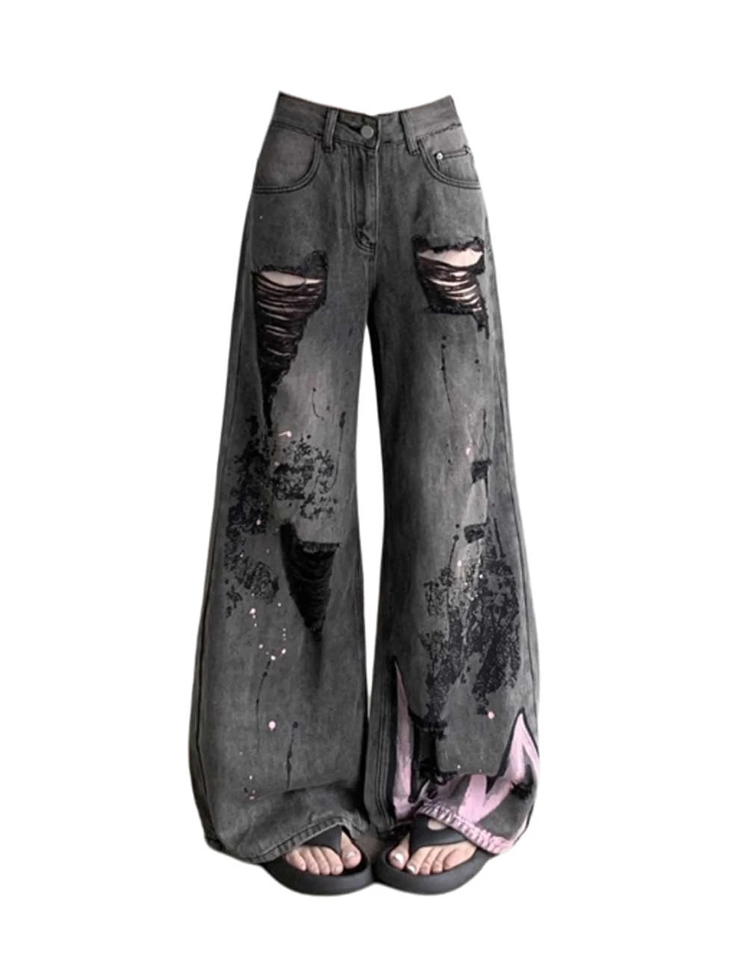 

Women's Black Gothic Y2k Baggy Jeans Harajuku Vintage Denim Trouser Japanese 2000s Style Oversize Emo Grunge Jeans Pants Clothes