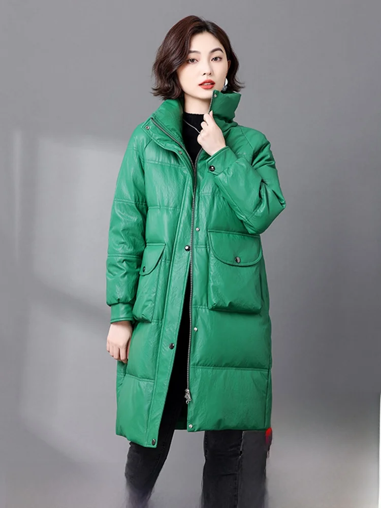 

Зимнее женское пальто из натуральной кожи и овчины 2025 года, утепленное, свободного кроя, в корейском стиле, для повседневной носки