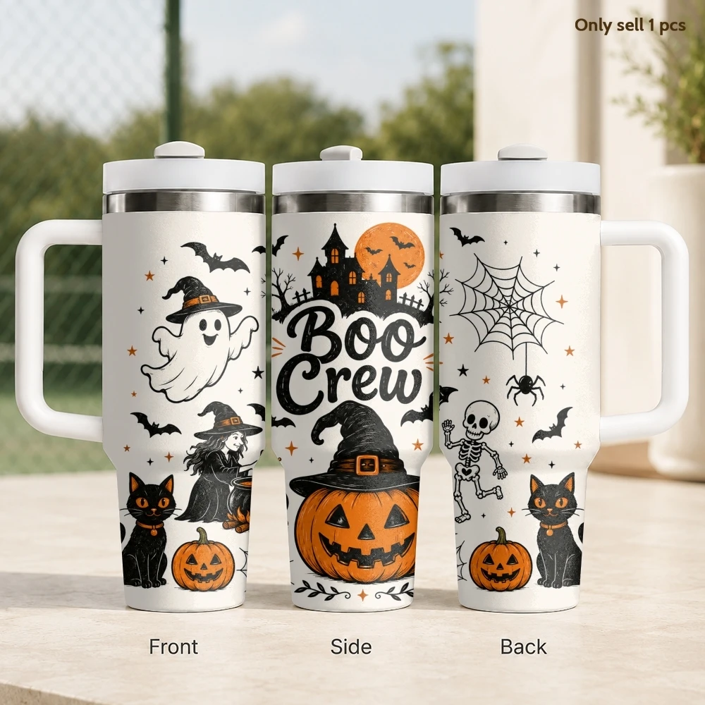 Happy Haunted House Vacuum Flasks 40oz Stainless Steel Travel Tumbler with Handle Straw Lid Double Wall Vacuum Insulated