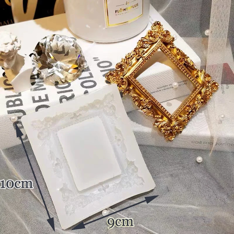 Vintage Resin Photo Frame Silicone Molds Picture Frame Cake Decorative Gumpaste Molds Plaster Gypsum Mirror Shape Home Deco Mold