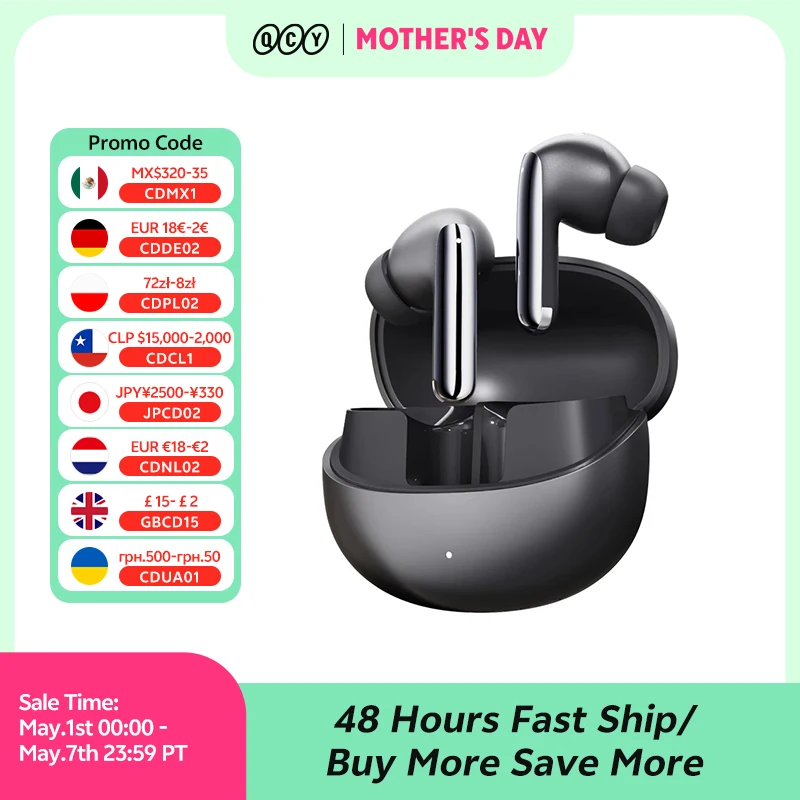 QCY MeloBuds Pro ANC Bluetooth 5.3 Наушники Беспроводные 46 дБ Гибридные наушники ANC Hi-Res LDAC Наушники с 6 микрофонами 34-часовое обнаружение внутри ушей