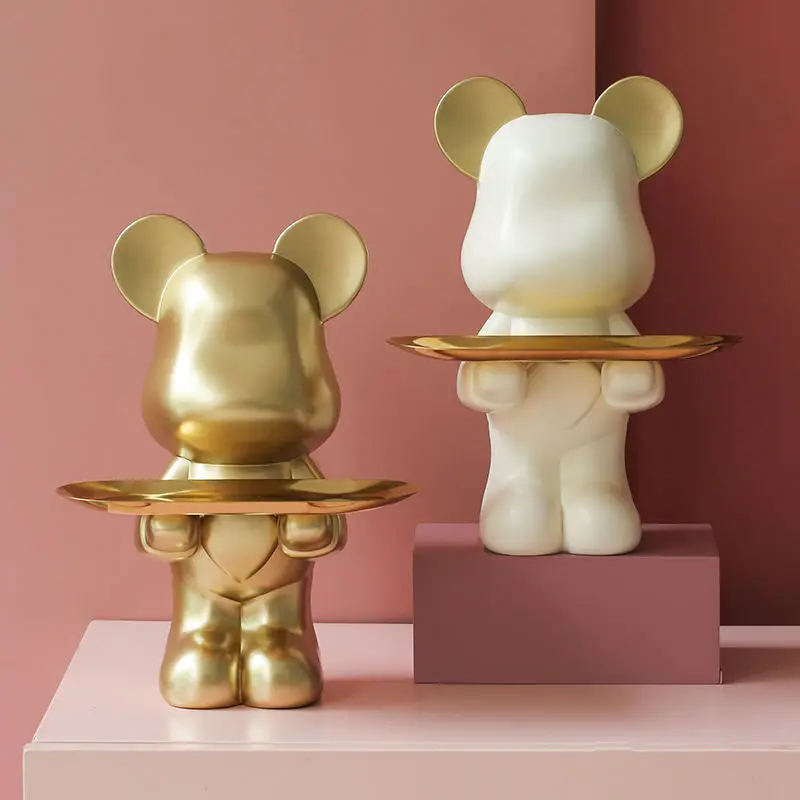 

Creative Violent Love Resin Bear Metal Tray Home Livingroom Coffee Table Figurines Crafts Store Office Desktop Sculpture Decor