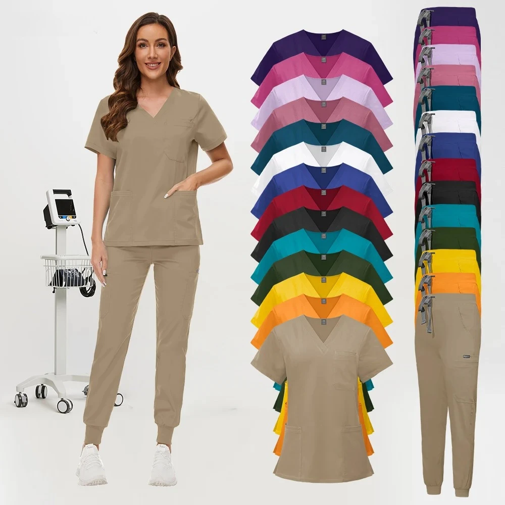 

Hospital Scrub Sets Uniform Women Jogger Suit Nurse Accessories Medical Surgical Scrub Sets Pharmacy Healthcare Work Wear Unisex