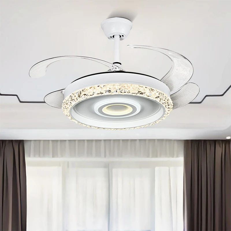 

Premium Remote Switch LED Lights Crystal Romantic Ceiling Invisible Fan Lighting 42 "Leaf Fan Chandelier Bedroom Dining Room