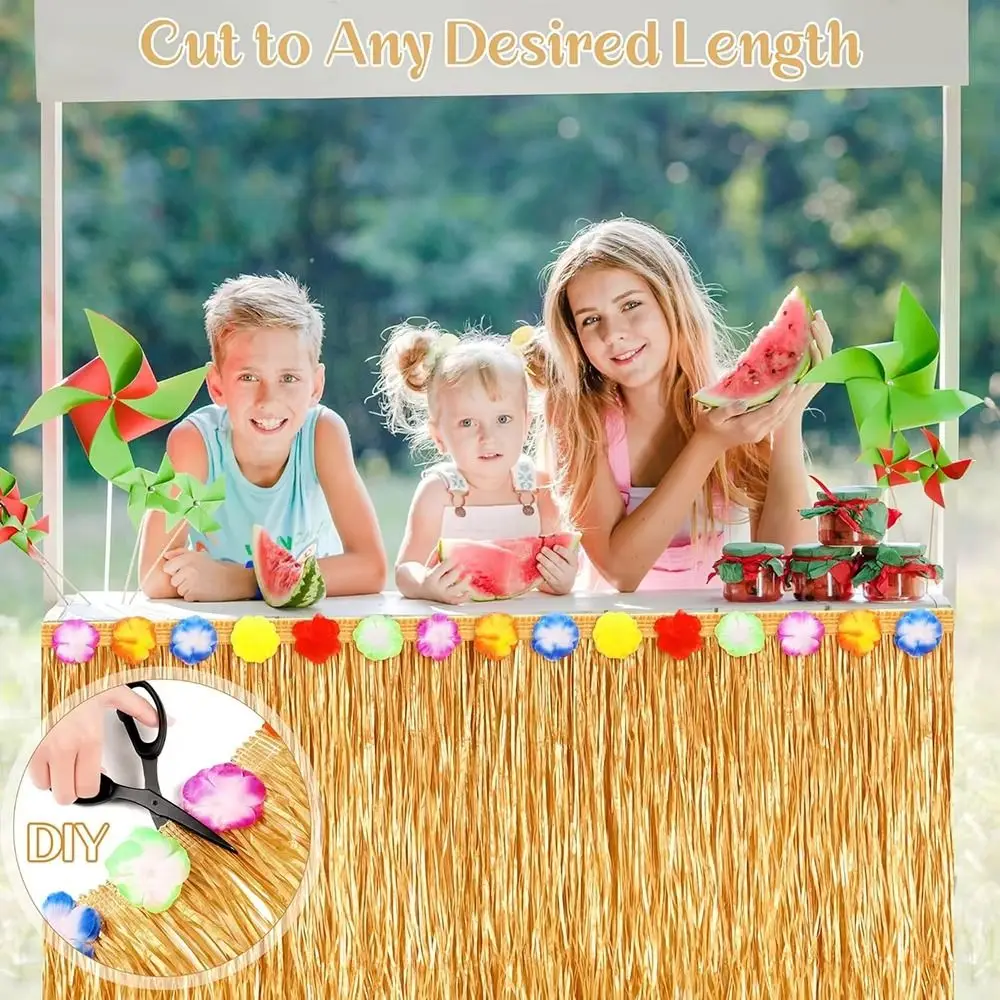 Straw Color Grass Tablecloth Lightweight Multi-functional Straw Table Skirt Flower Design Party Decoration