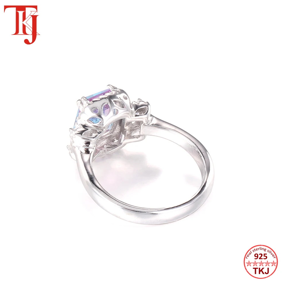 TKJ Fashion 925 Sterling Silver Tourmaline Color Unique Rings for Women S925 Silver Gemstone Jewelry Wedding band ring Best Gift