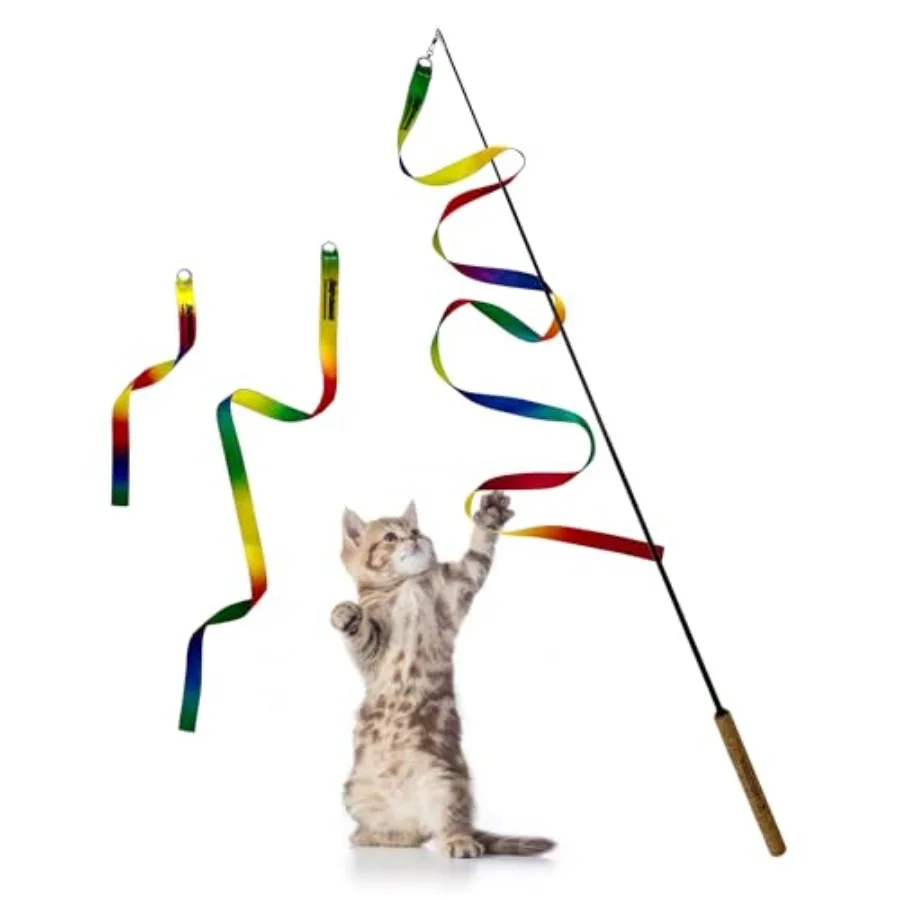 

Игрушки для кошек Forever Stick Ribbons - Неразрушимая интерактивная палочка-дразнилка и ленты-насадки (3 шт.), сверхдлинные, прочные, для интенсивных игр
