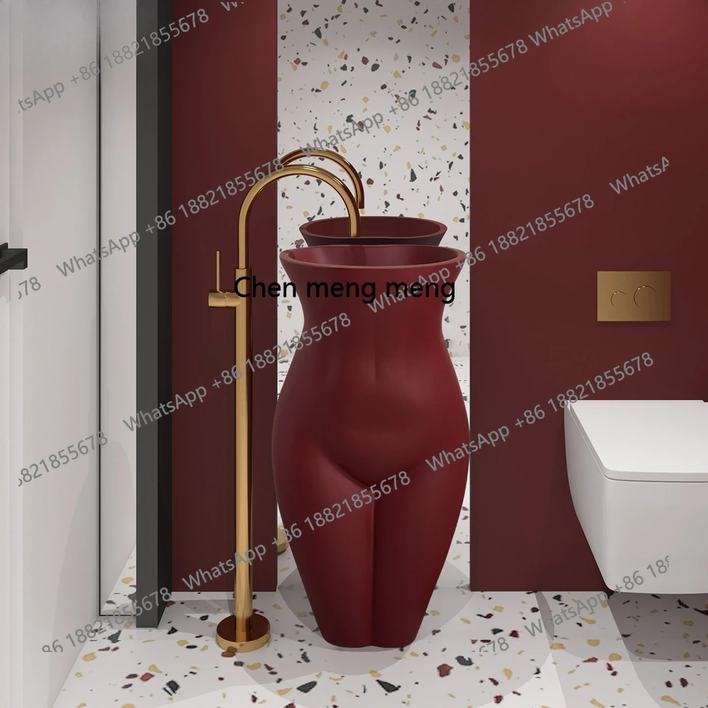 YL Italian burgundy high-end column, personalized art and creativity integrated floor-to-ceiling wash basin