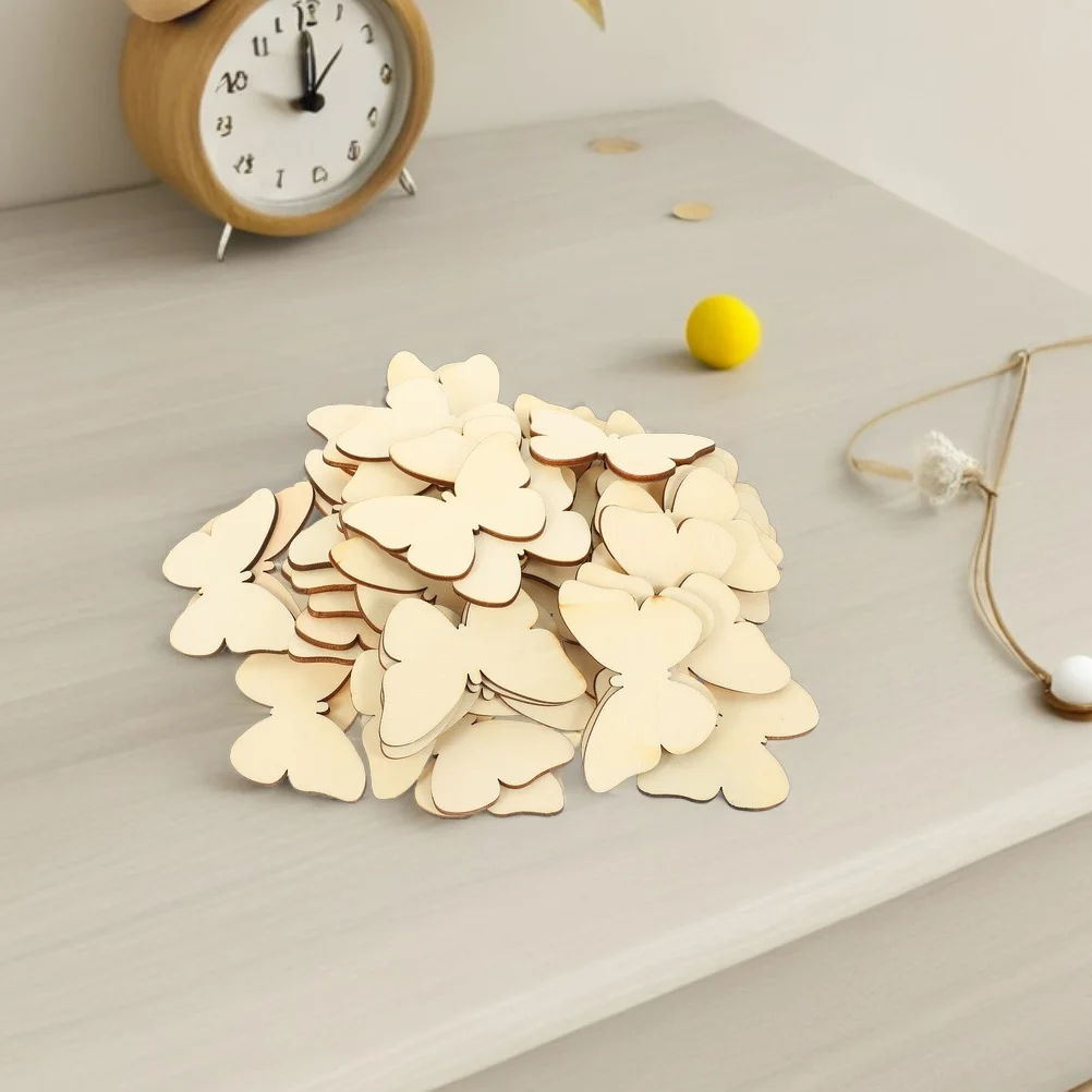

100Pcs Unfinished Wood Butterfly DIY Cutouts for Kids Painting Creative Craft Pieces Home Decoration Wood Graffiti Material
