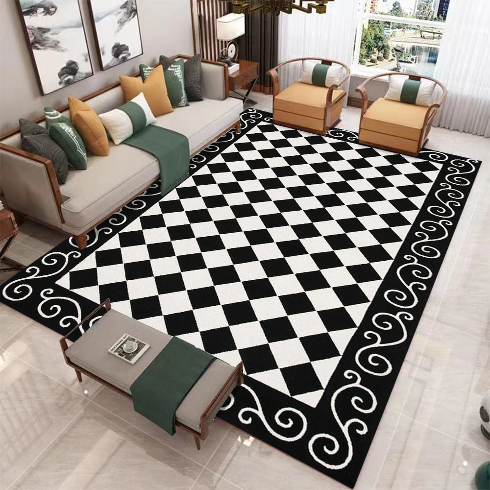 Black and White Checkerboard Carpet for Living Room Non-Slip Checkered Modern Polka Flannel Mat crawling floor mat popular rug