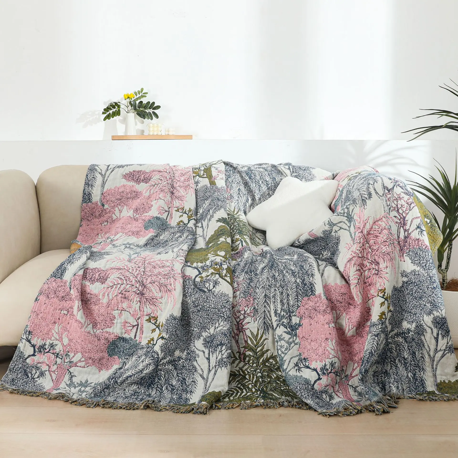 

Scenic Towel Blanket, for Sofa Bed, 4-Layer Gauze Cotton, Bedspread, High Quality, 200*230cm