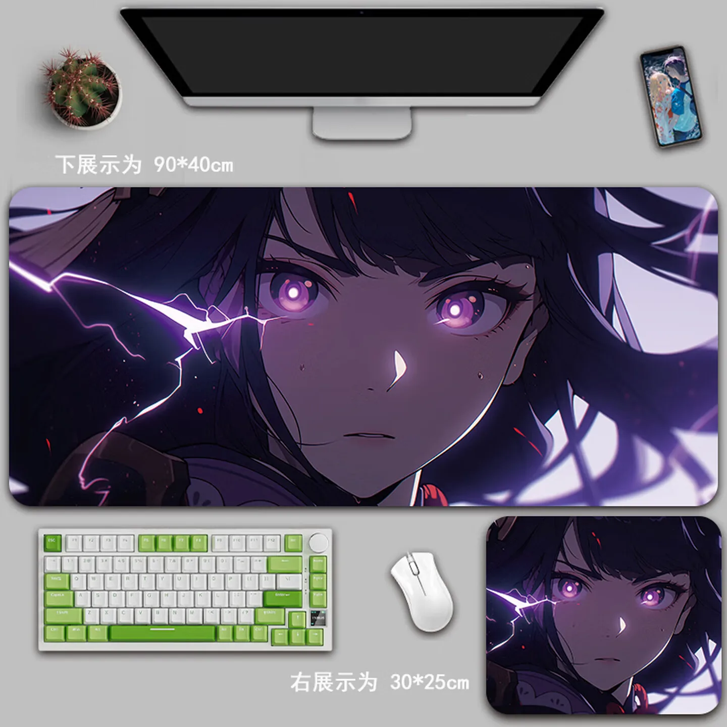 XXL Pink-haired Fox-ear Shrine Maiden Anime Gaming Mouse Pad Thick Non-Slip Rubber Stitched Oversized Desk Mat for PC