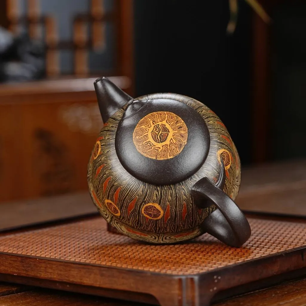 Fu Shou Shuangquan Teapot - Authentic Yixing Purple Clay Original Ore Stone Yellow Creative Artistic Utensil Tea Set Teapot