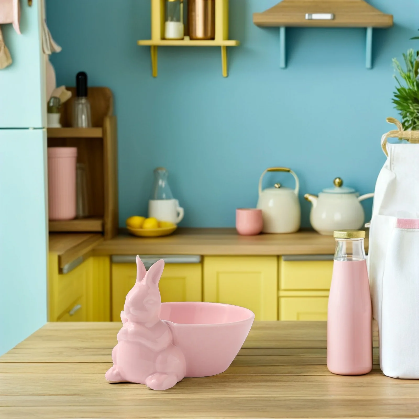 

1Pcs Easter Bunny Ceramic Pudding Bowl Pink Creative Salad Snack Food Storage Container Party Tableware Ceramic Bowl