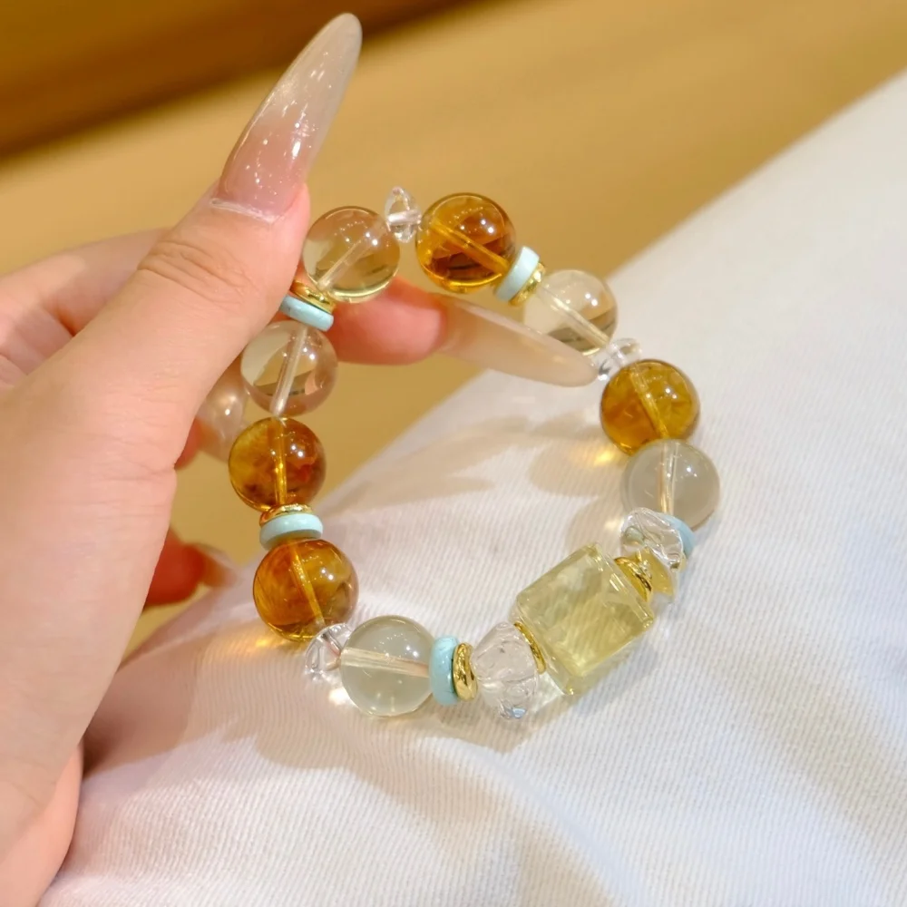 Natural Citrine Cube Bead Bracelet Women Fashion Charm Crystal Healing Energy Gemstone Yoga Jewelry 1PCS