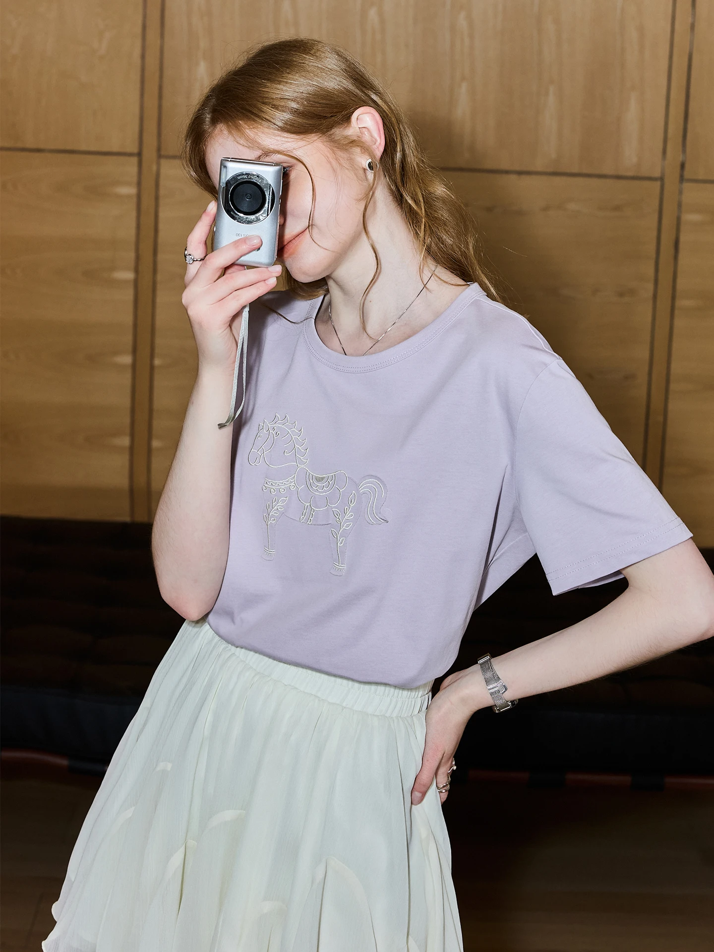 Pure Cotton Short Sleeve Embroidered T-Shirt Commuter Style Summer Collection Daily Wear Comfortable Breathable Women's Top