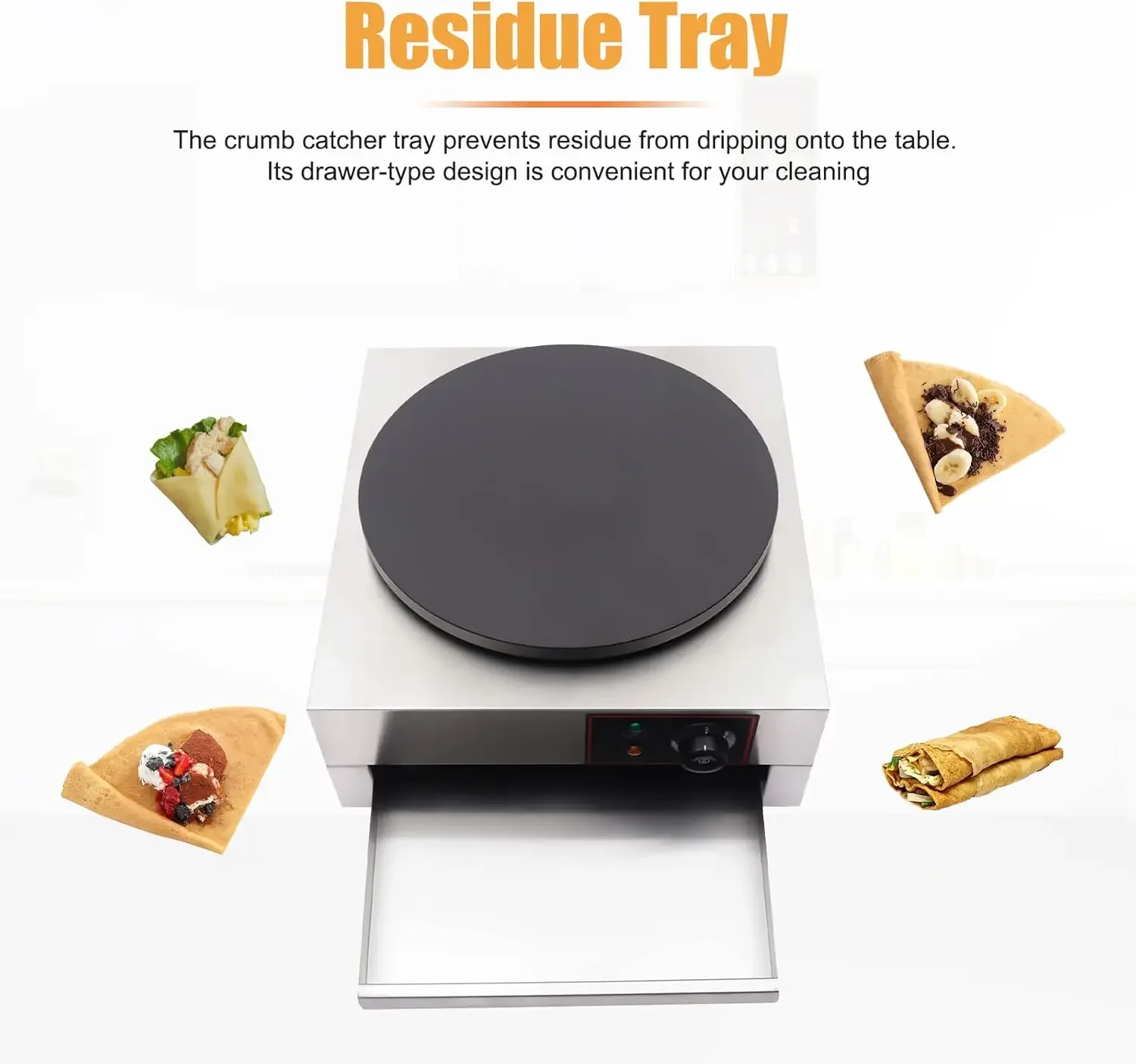 Crepe Maker 1700W Electric Pancake Maker with Nonstick Round Crepe Hotplate Griddle Machine Adjustable Temperature for Blintzes,