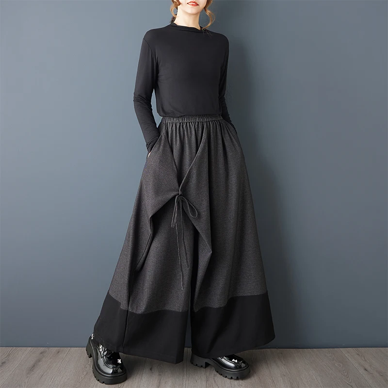 Pantaloni larghi a gamba larga Primavera Autunno Coreano Sle Nuovi pantaloni drappeggiati taglie forti Gonna per donna Taglio dritto l Vita