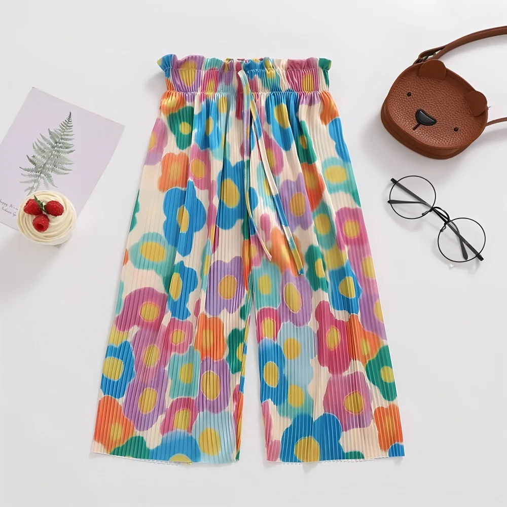 Pantalones para Niñas, Verano 2026, Nuevo Estilo Coreano, Pantalones Rectos con Estampado Floral y de Lunares, Ropa Interior Delgada para Niños, Pantalones Antimosquitos