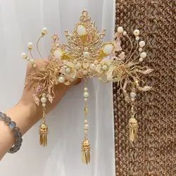 Womens Headwear Phoenix and Flowers With Beaded Fringe Chinese Headdress
